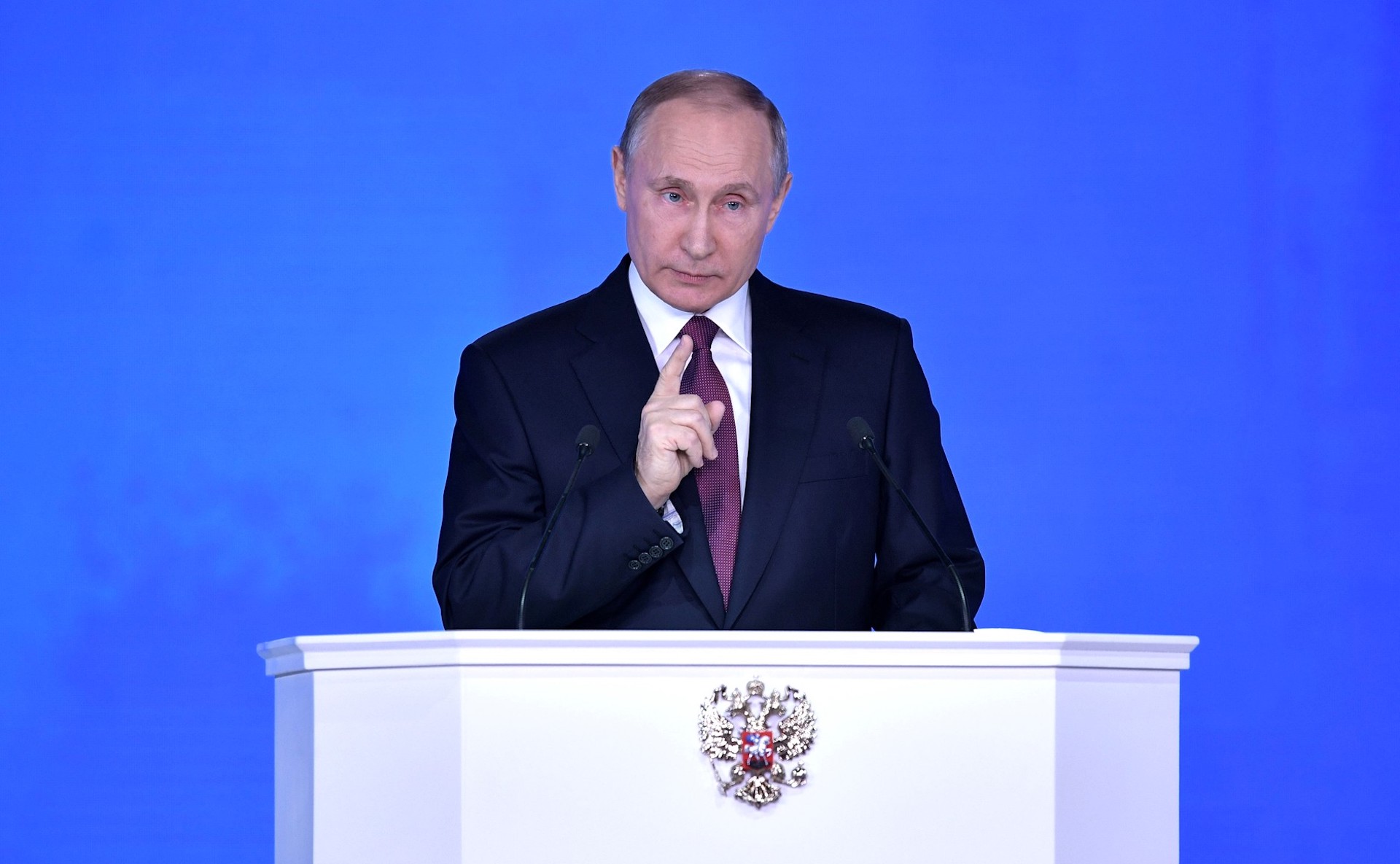 Bild: kremlin.ru, CC BY 4.0, Putin Presidential Address to the Federal Assembly (2018-03-01) 16.jpg, via Wikimedia Commons (Bildgröße verändert)
